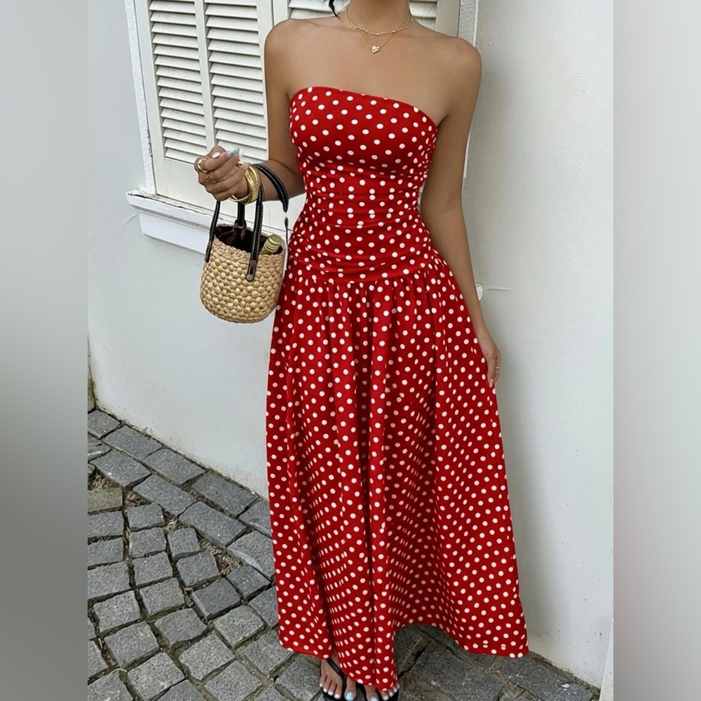 Polka Dot Strapless Maxi Dress